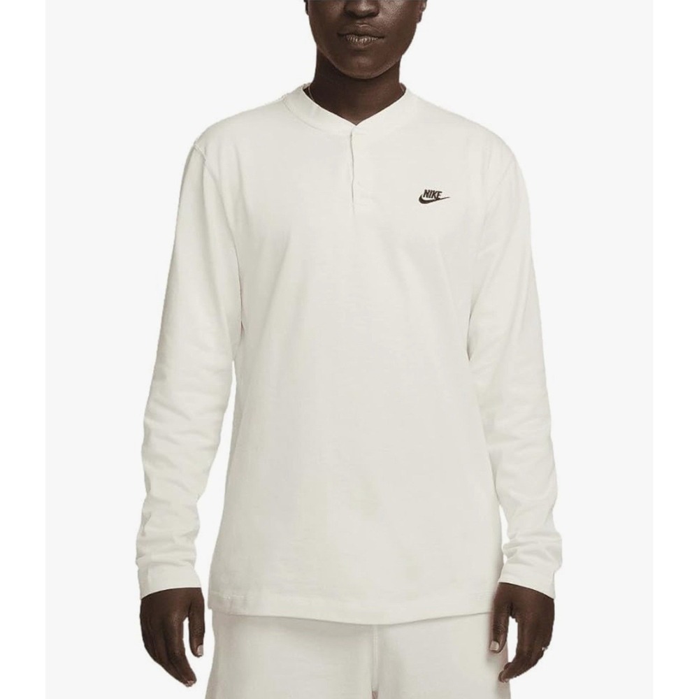 Nike Club Fleece Long‎ Sleeve Henley Shirt Men's Medium Cream Color FZ6630-133
